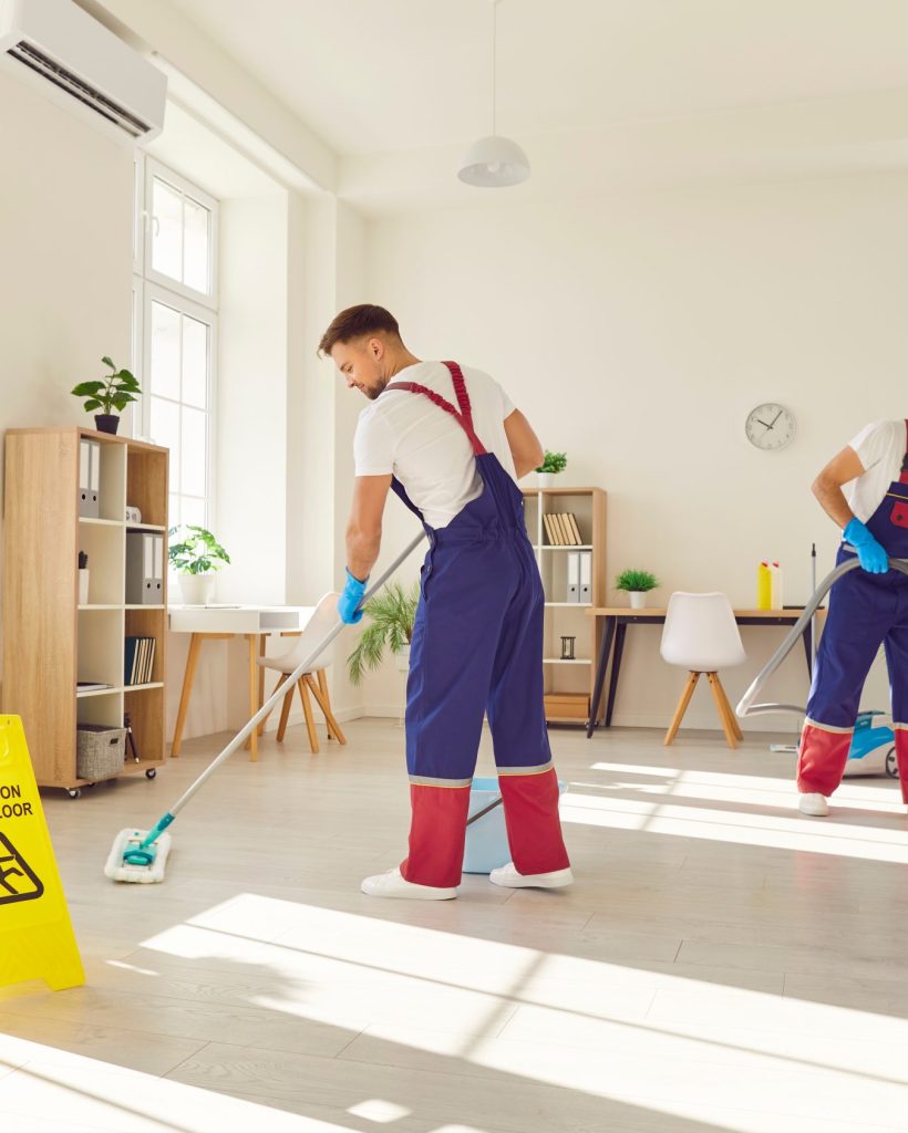Efficient,Cleaning,Service,In,Action.,Two,Professional,Cleaners,In,Uniform